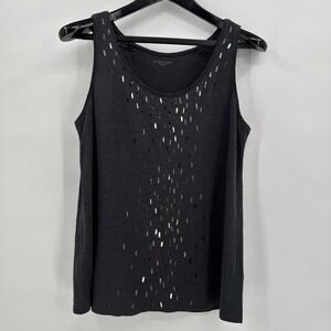 Eileen Fisher 100% Linen Gray Sleeveless Tank Metal Adornment Sz M Classic City